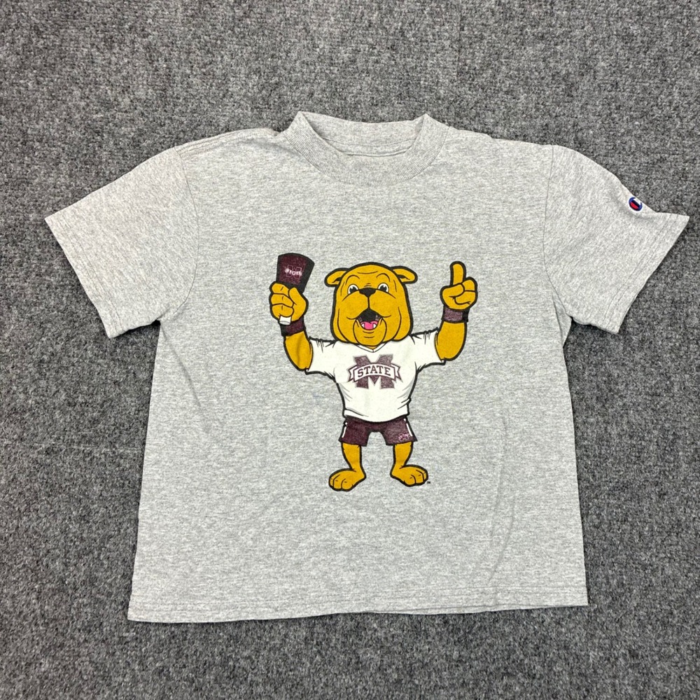 Champion Mississippi State Bulldogs Youth Size YXS 4-5 Shirt Gray Mascot Cowbell